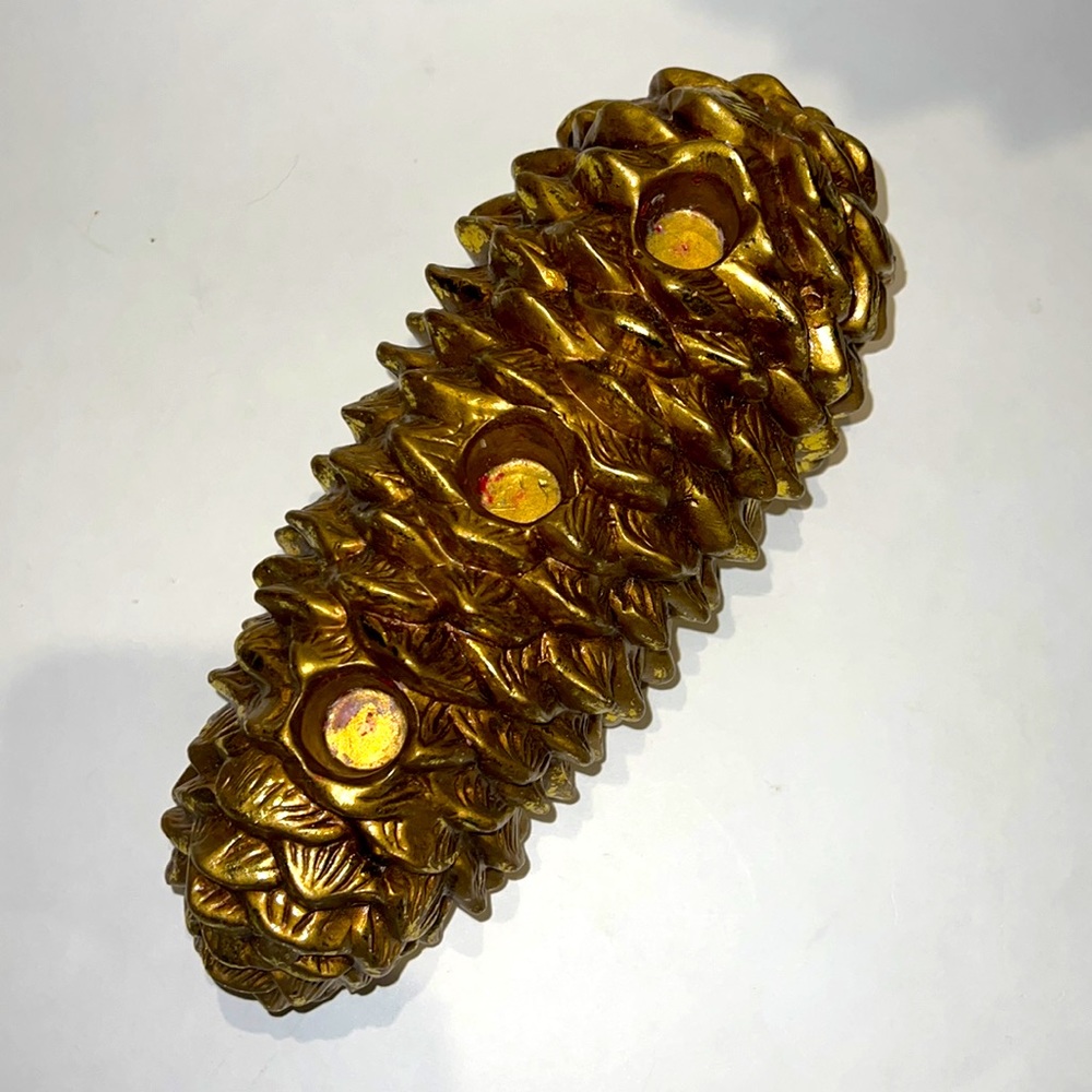 Pinecone 3 Candle Holder Gold Holiday